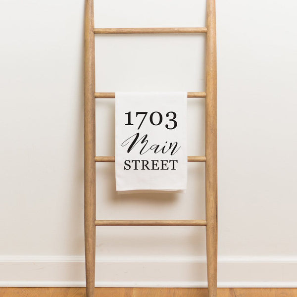 City, State, Coordinates Tea Towel - Personalized Kitchen Towel